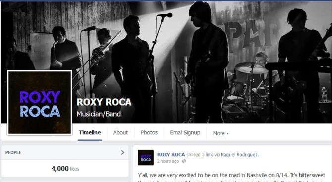 ROXY ROCA Facebook Page Hits 4,000 Likes